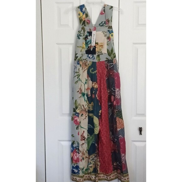 NWT Rahab's Rope Kantha Wide Leg Pants Botanical Motif Patchwork Printed Overall - Picture 3 of 15